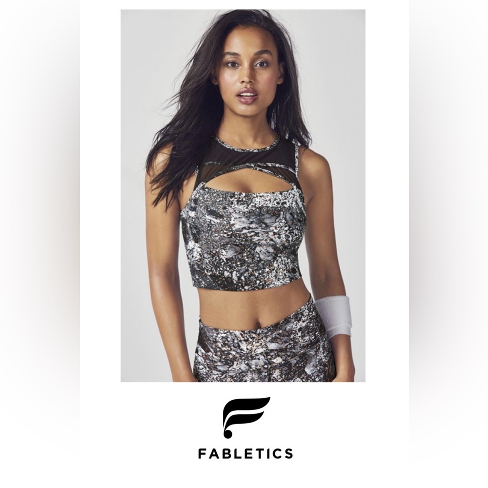 Fabletics Everly Midi Sports Bra Gilded Granite, Black, Size M